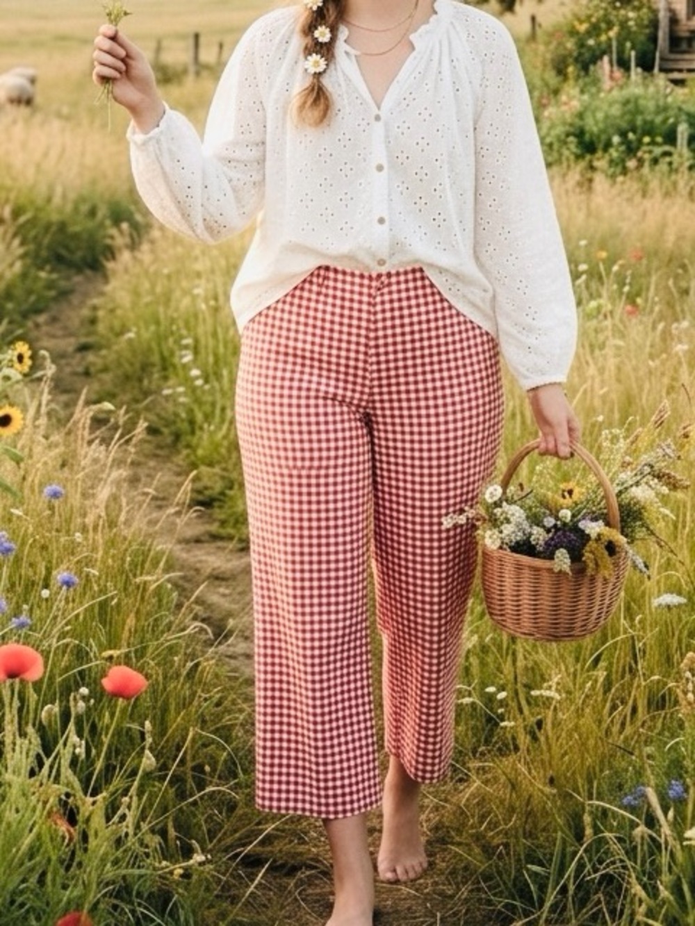 Jules & Leopold Red Gingham Cropped Wide-Leg Capri Pants. Americana, Cottagecore